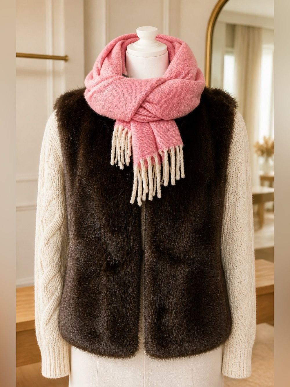 MINK FAUX FUR Zippered Vest SO SEXY in Medium. VINTAGE FUR CAPE